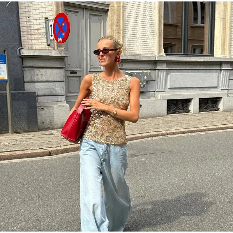 Gold Sequin Knitted Top