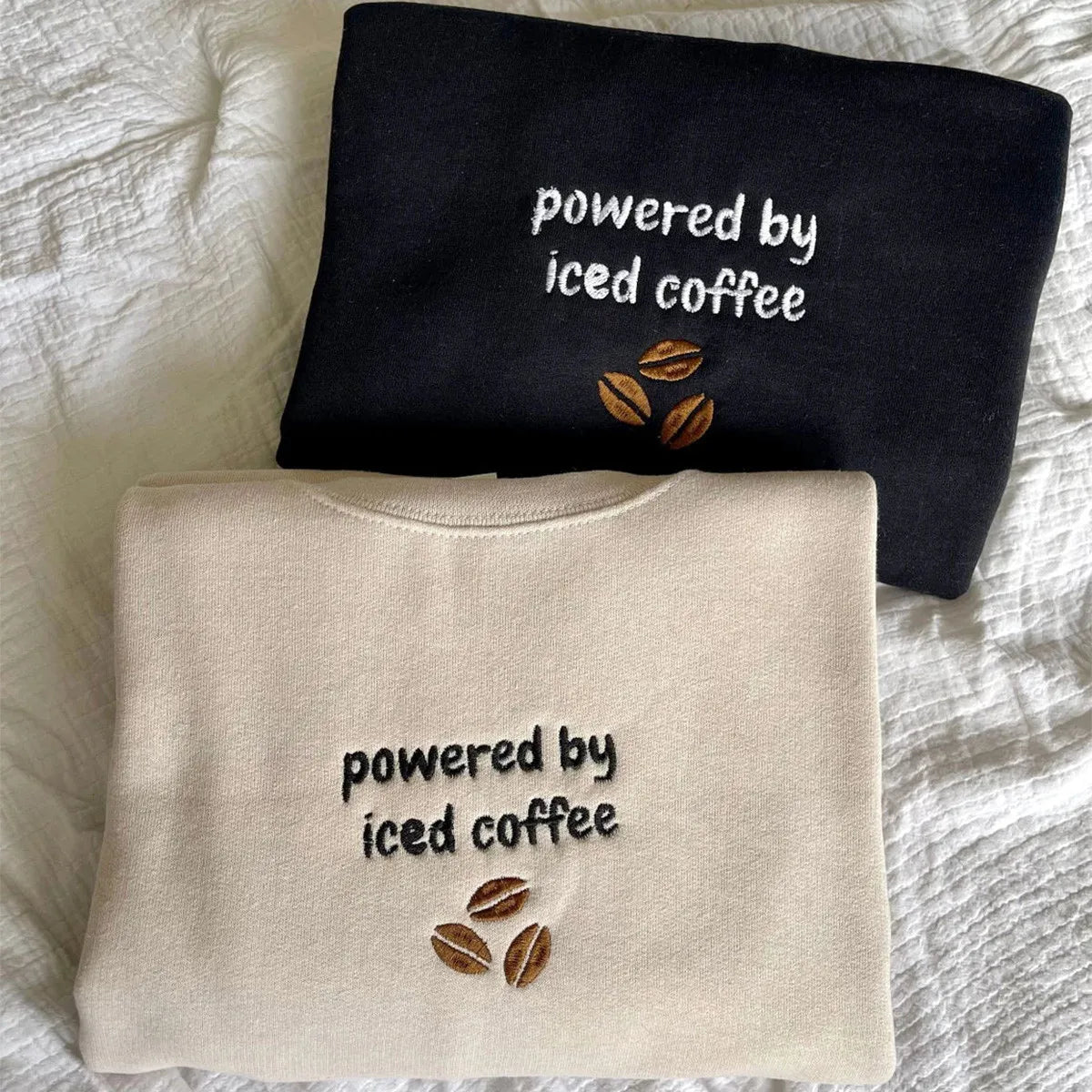 Powered By Iced Coffee Embroidered Crewneck Sweatshirt