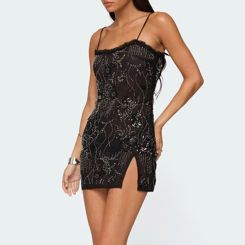 Sequins Embroidery Cami Mini Dress