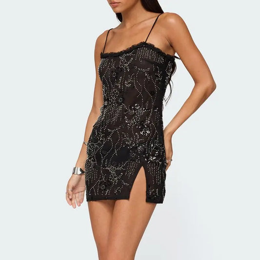 Sequins Embroidery Cami Mini Dress