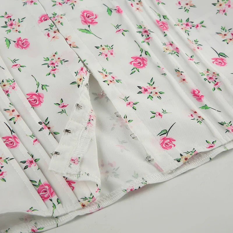 White Flower Print Hook Tank Top