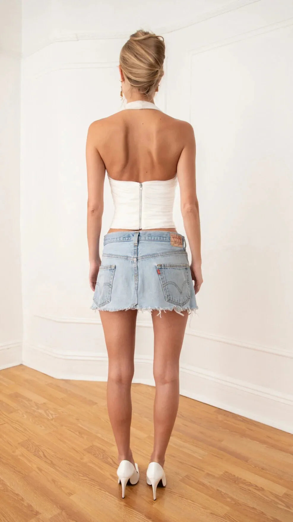 White Ruched Halter Top