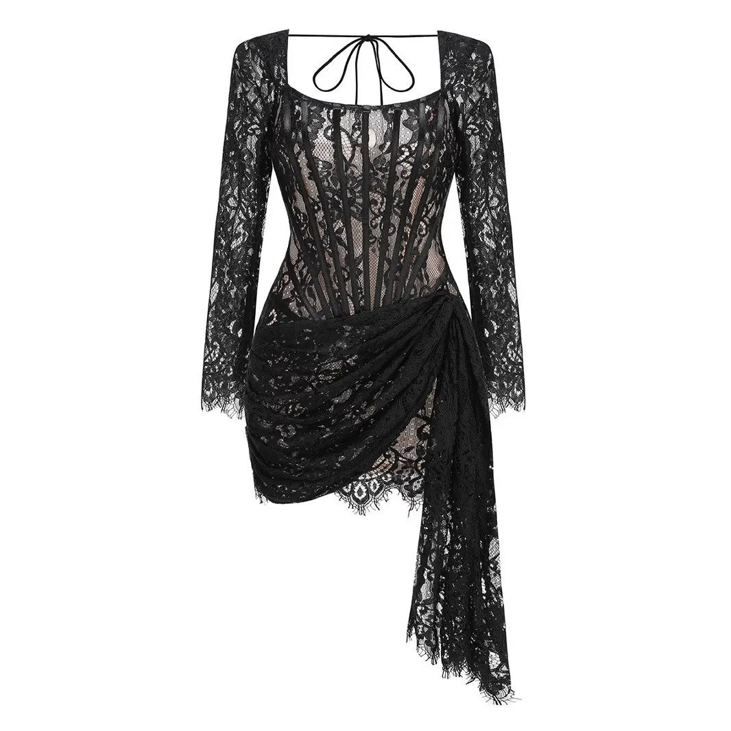 Lace Corset Draped Mini Dress