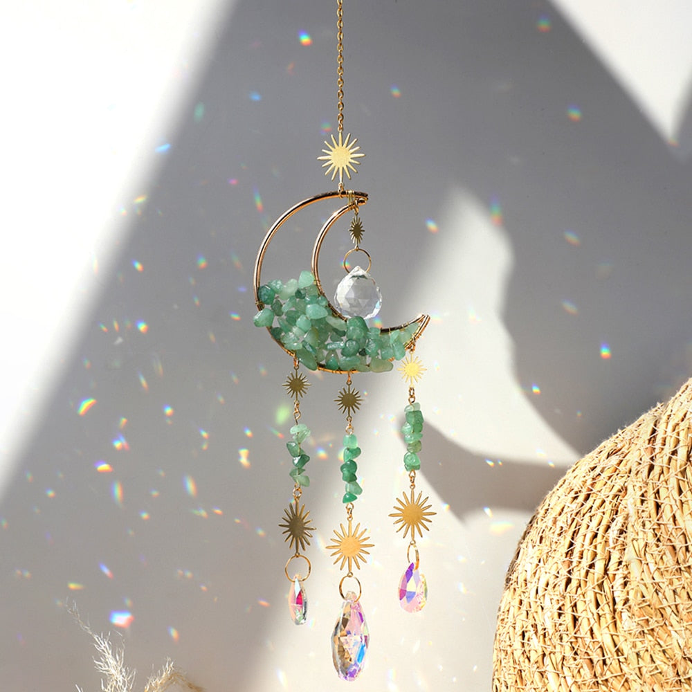 Moon Crystal Prism Stained Glass Ball Sun Catcher Rainbow Maker Home Window Garden Decor Light Catcher Christmas Gift