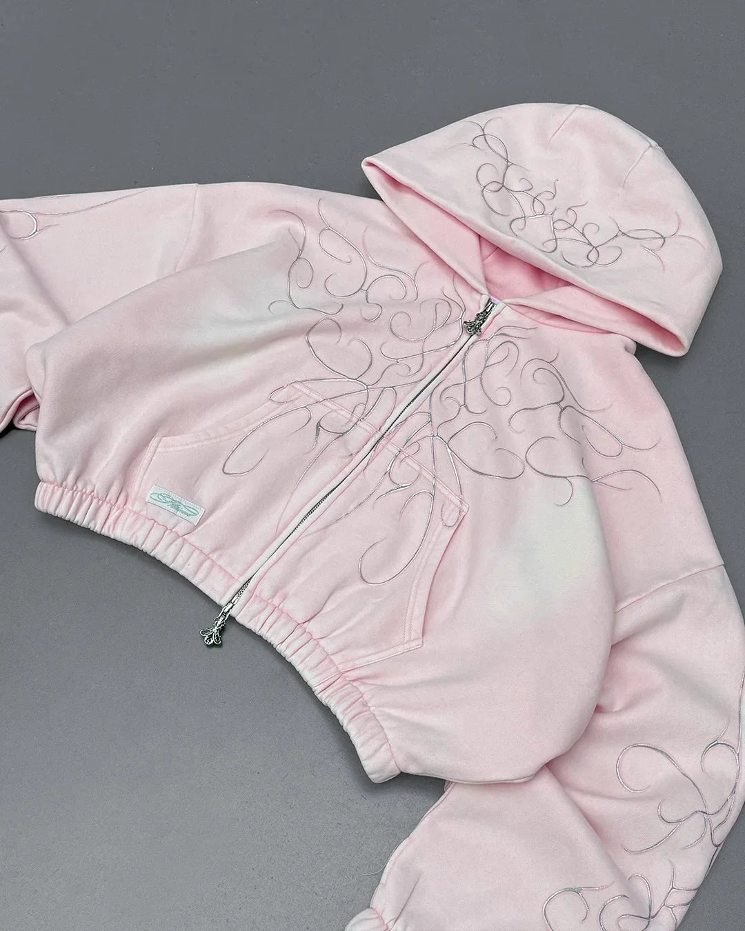 Pink Zipper Metallic Design Hoodie