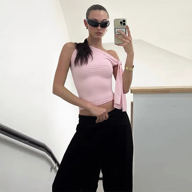 Off-Shoulder Tie-Up Top - Regular Fit