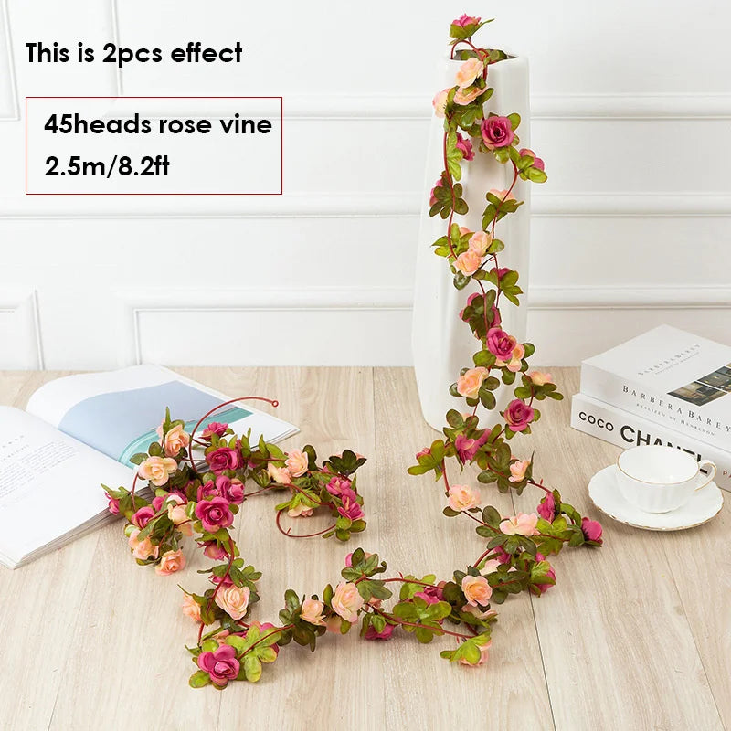 Artificial Flowers Rose Vine Hanging Silk Flower Garland for Garden Party Wedding Decor Home Christmas Decoration Fake Flower