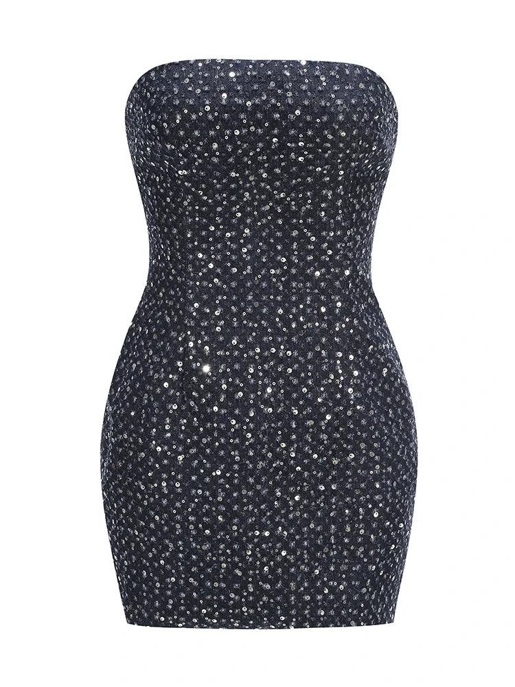Strapless Denim Sequin Mini Dress