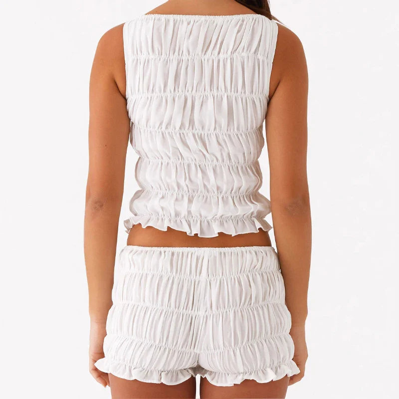 Ruched Tank Top And Shorts Set