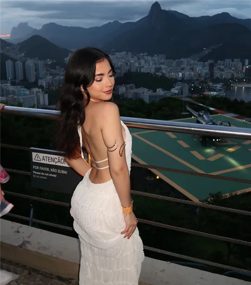 Halter Textured Open Back Maxi Dress