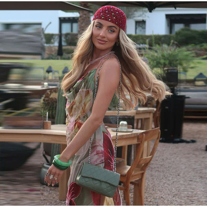 Printed Embroidered Cami Maxi Dress â€?Halter Neck Style