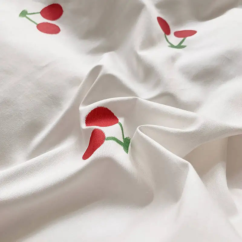 Red Cherry Plaid Duvet Cover Set with Sheet Pillowcase Soft Cover NoFilling Warm Bed Linen Twin Full Queen Size Home Bedding Set