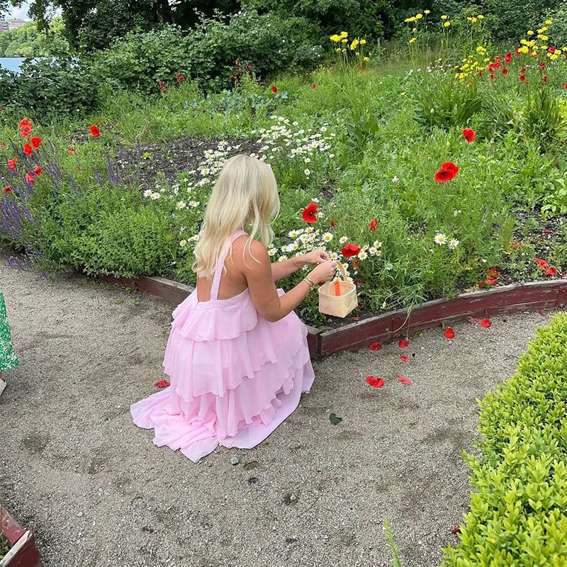 Pink Pleated Halter Maxi Dress