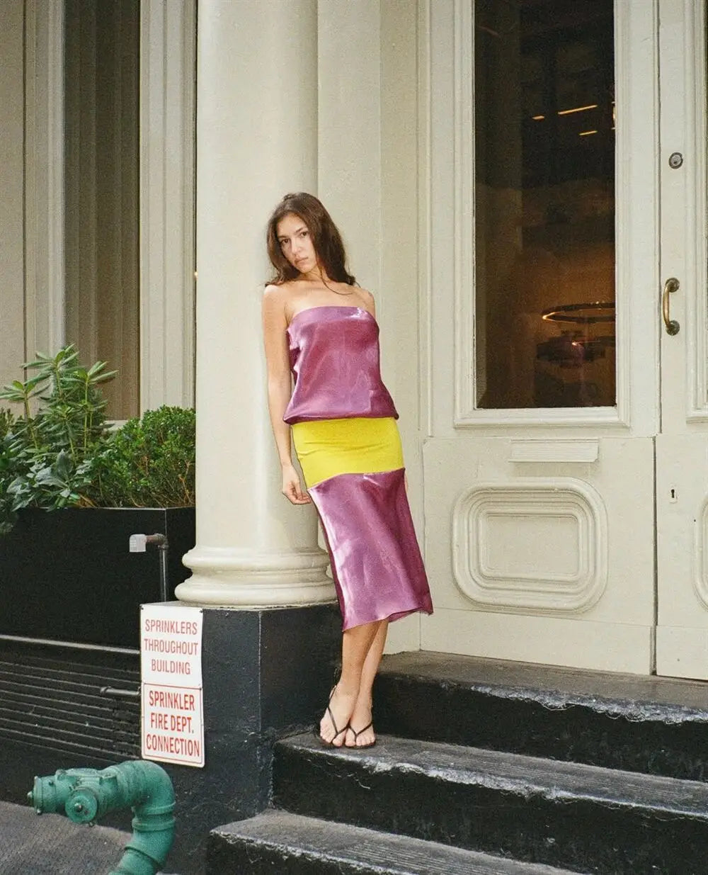 Satin Tube Color Patchwork Long Dress