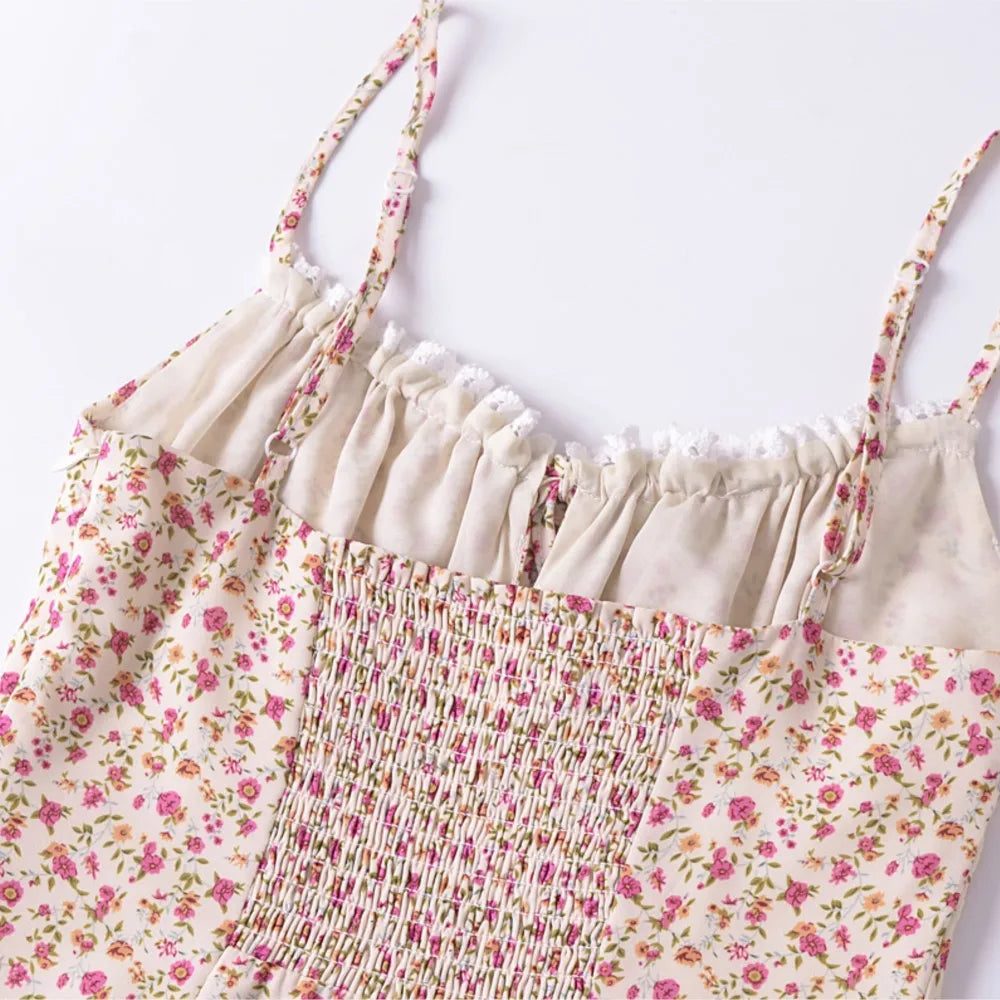 Flower Print Ruched Cami Mini Dress