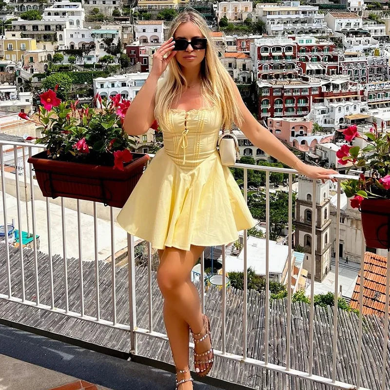 Strap Tie Up Frill Mini Dress