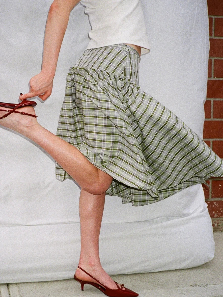 Low Rise Plaid Midi Skirt