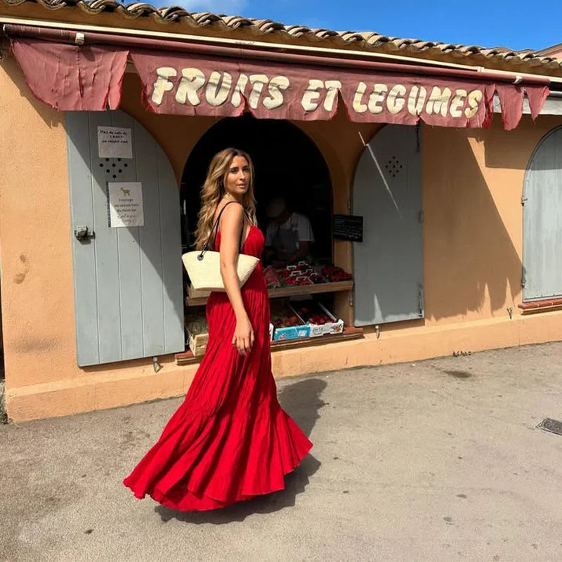 Sling V-neck A-line Long Dress