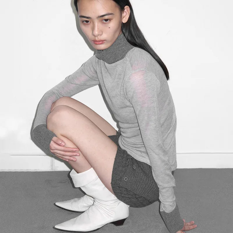 Turtleneck See Through Long Sleeve Top