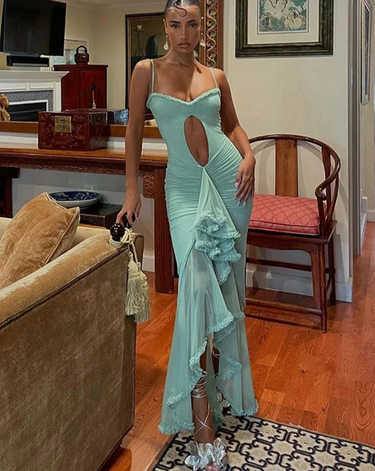 Hollow Out Ruffles Strap Midi Dress