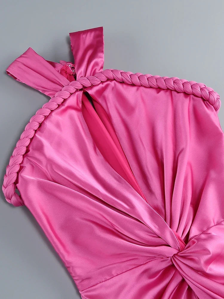 Braided Strap Satin Twisted Maxi Dress