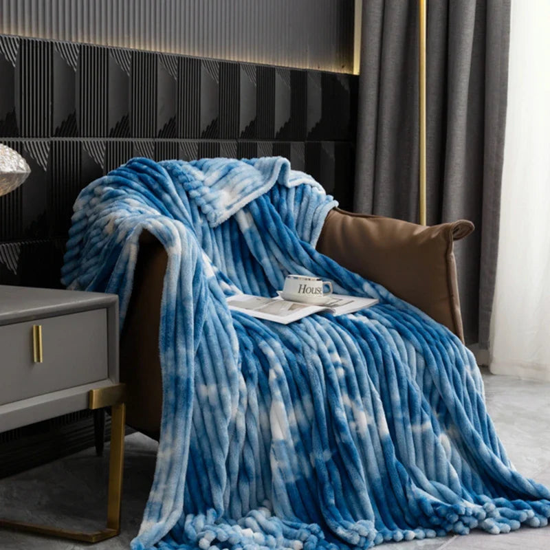 Purple Blanket for Winter Tie Dyeing Warm manta Single/Queen/King High Quality 300gsm Plaids for Sofa Thow Blanket