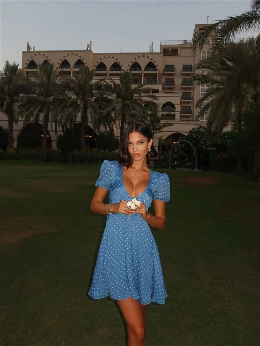 Short Sleeve Tie Up Polka Dot A-Line Mini Dress