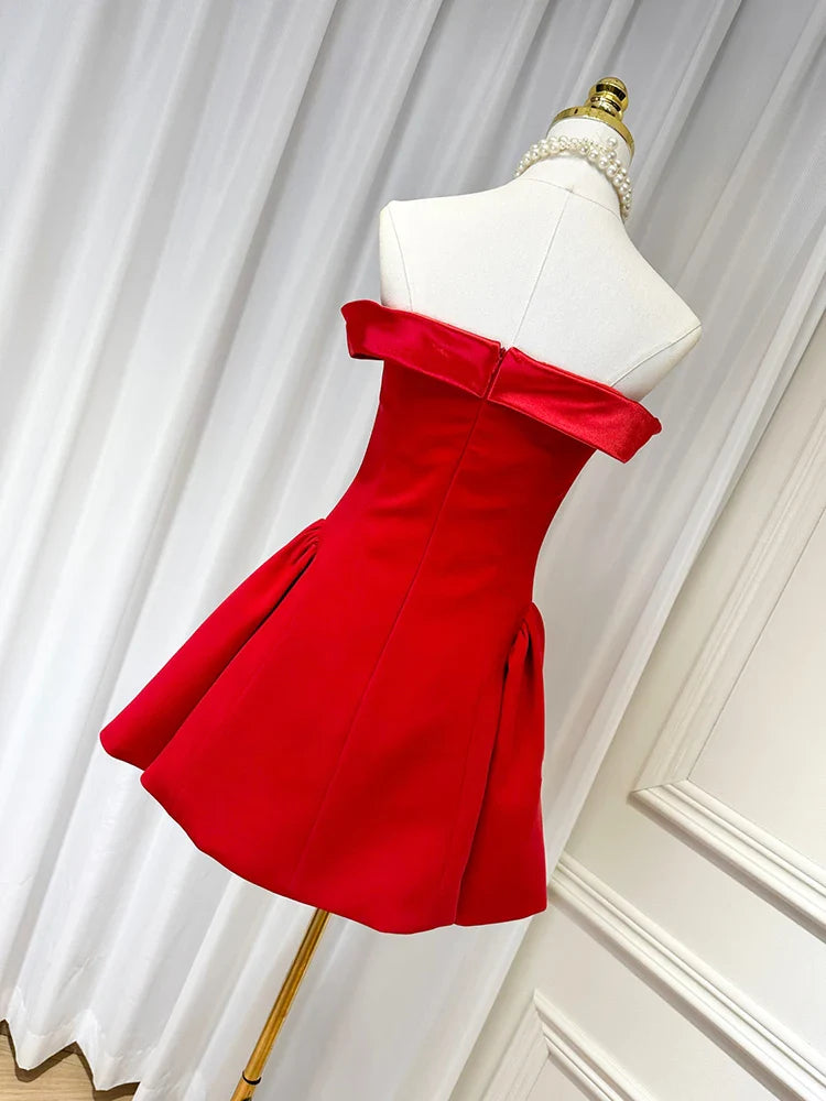 Satin Contrast Off-shoulder Mini Dress