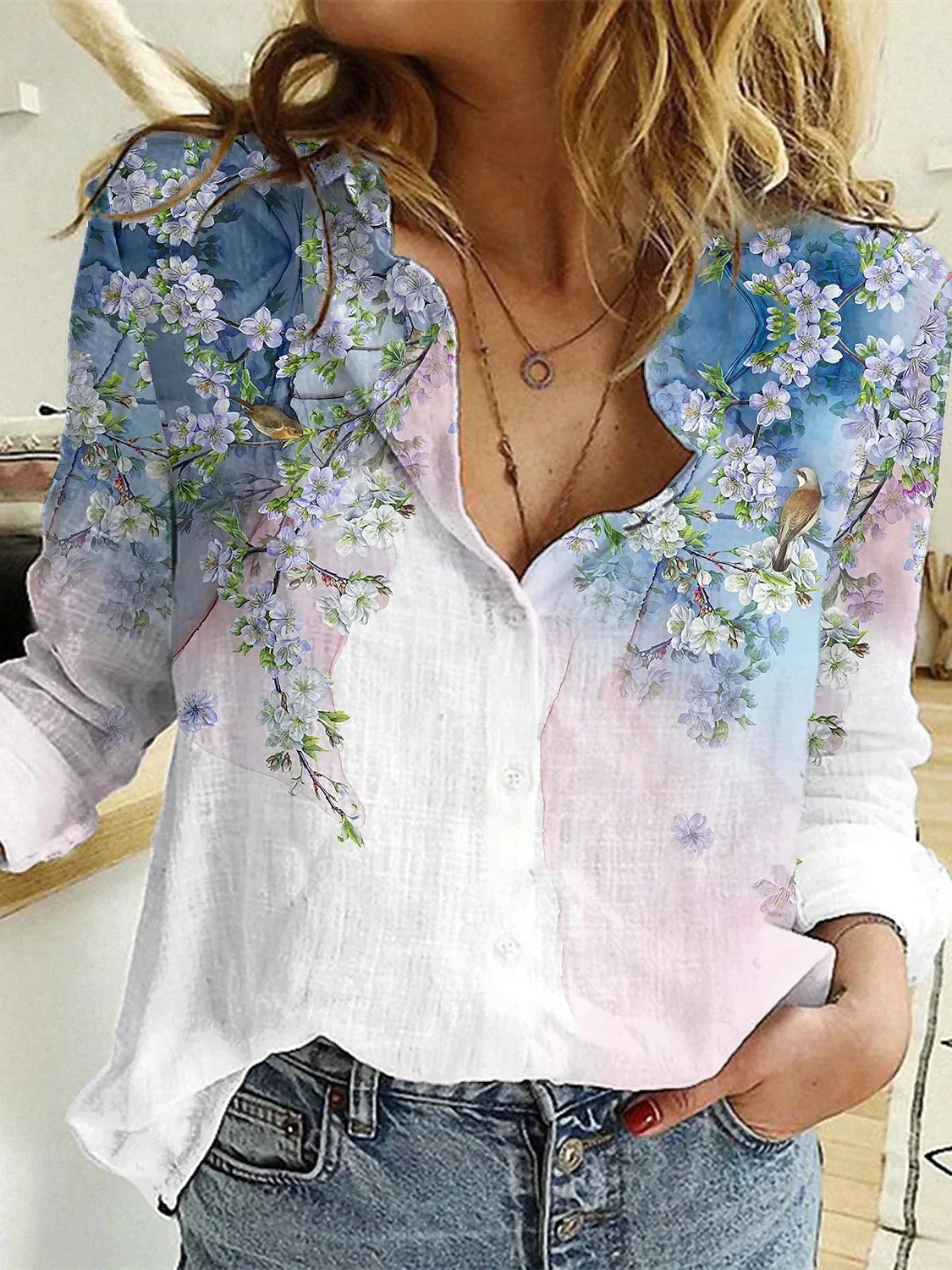Button-Down Printed Blouse