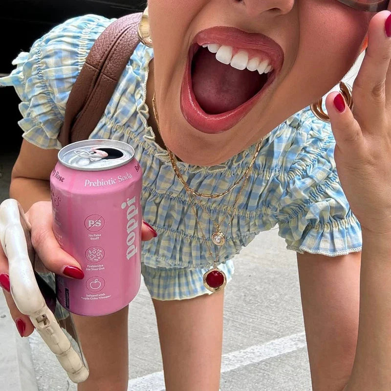 Plaid Print Smocked Crew Neck Top And High Waist Shorts Set