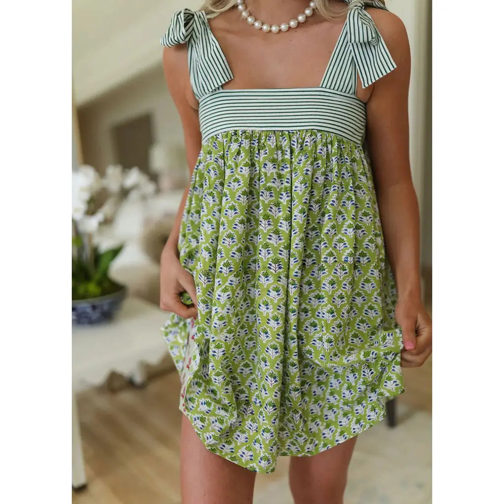 Floral Print Contrast Tie up Strap Loose Mini Dress