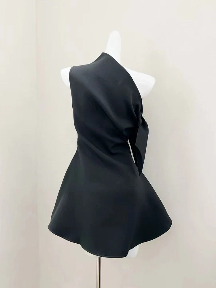 One Shoulder Tie-up Mini Dress