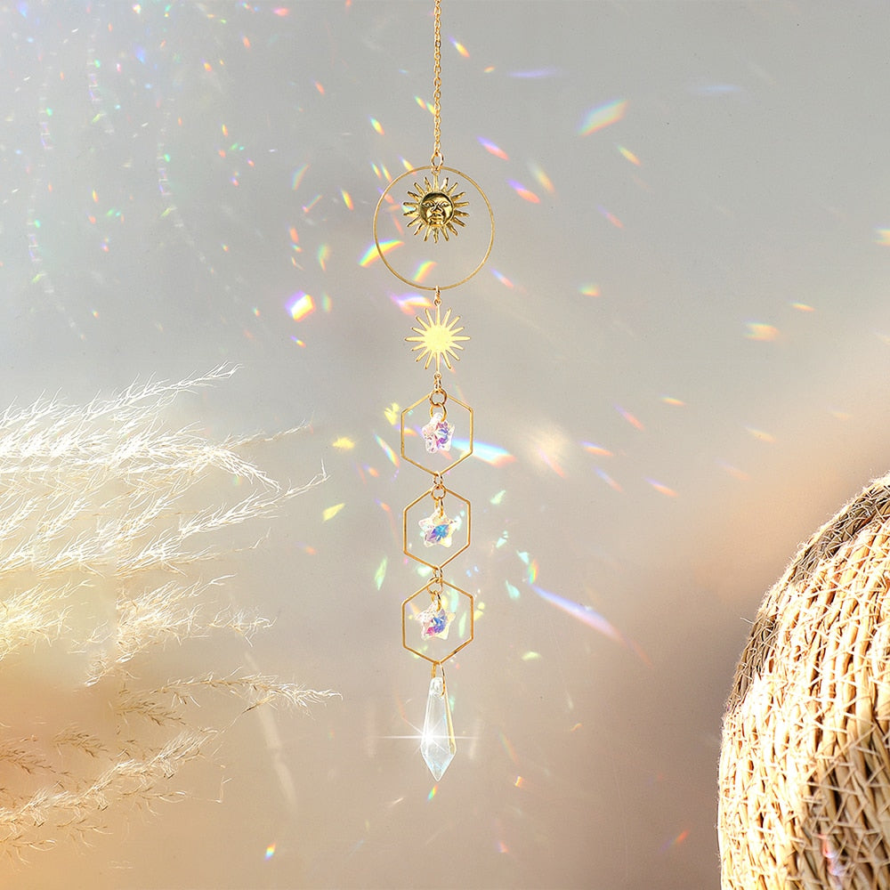 Crystal Wind Chimes Dream Catcher Stained Glass Sun Catcher Prism Rainbow Maker Window Garden Decoration Outdoor Christmas Gift