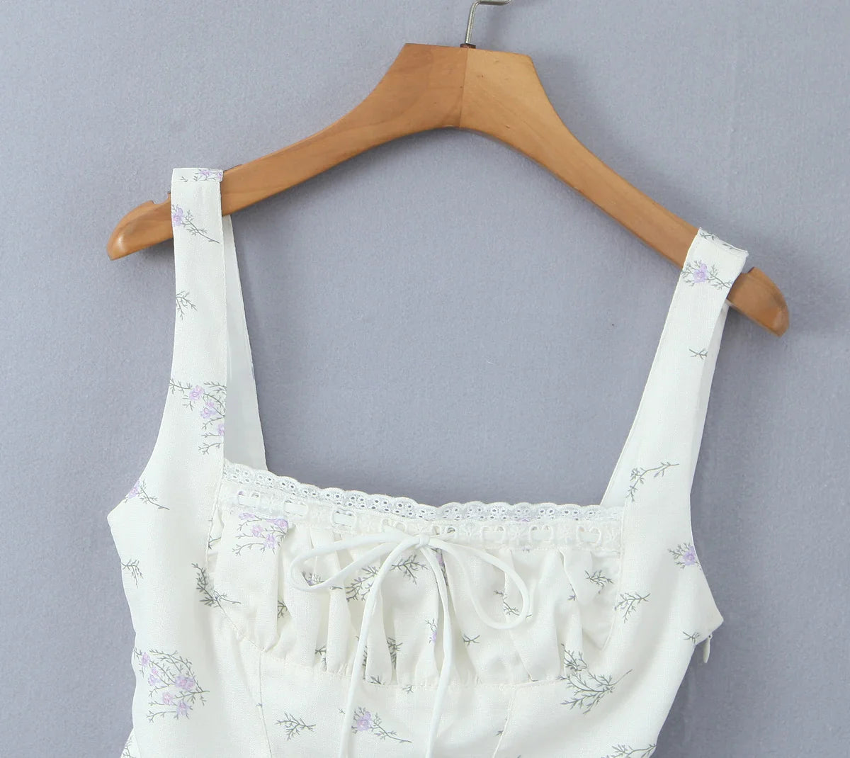 White Floral Print Tie Up Top