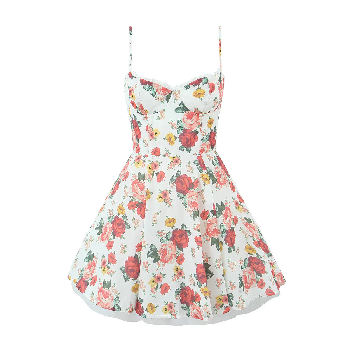 White Floral Print Tulle Mini Dress