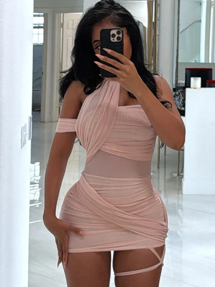 Mesh Bandage Tube Mini Dress