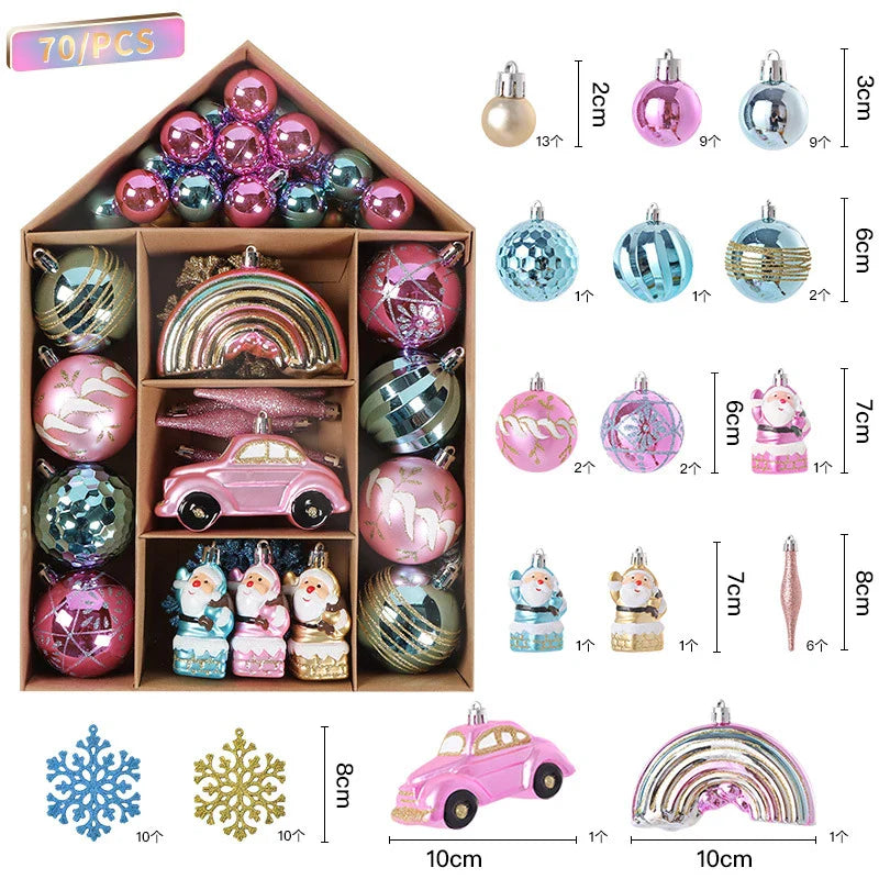 70Pcs/box Christmas Tree Ball Ornaments Snowflake Snowman Star Hanging Pendants Noel Navidad Home Decoration  New Year Gift