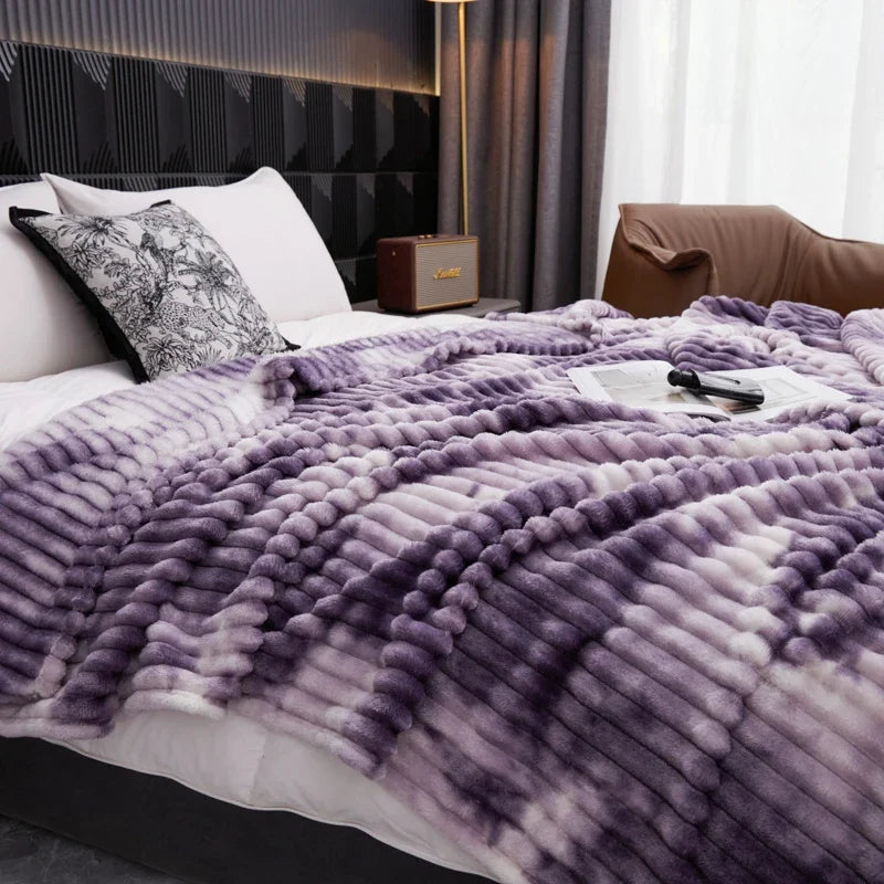 Purple Blanket for Winter Tie Dyeing Warm manta Single/Queen/King High Quality 300gsm Plaids for Sofa Thow Blanket