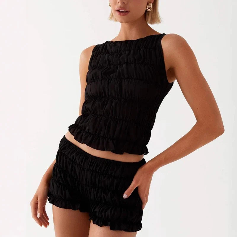 Ruched Tank Top And Shorts Set
