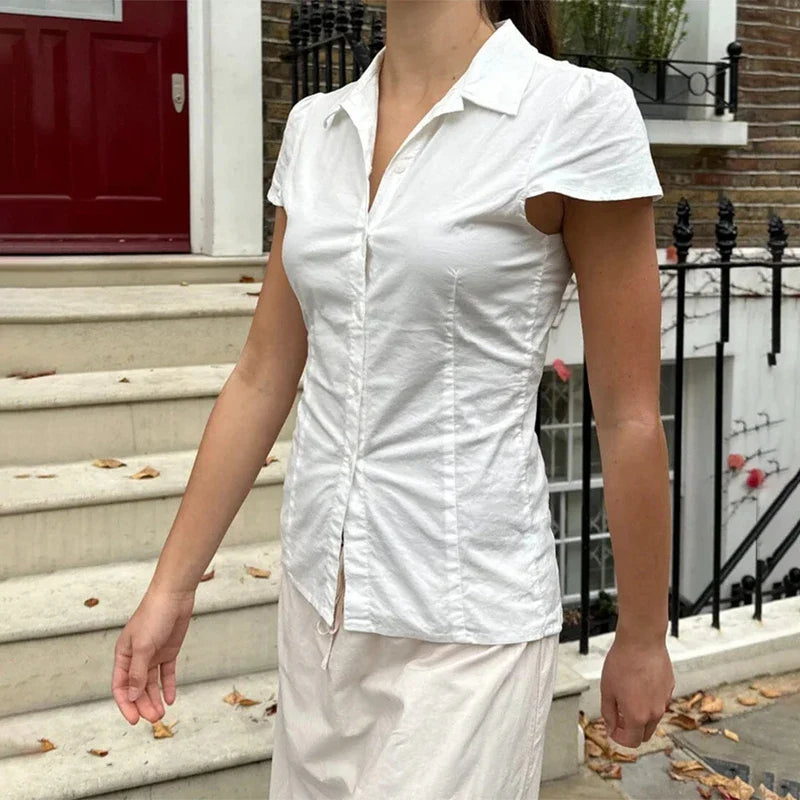 Short Sleeve Button Up Blouse