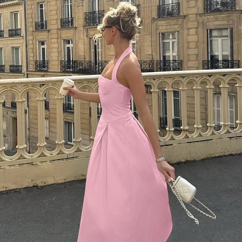 Solid Halter Midi Dress