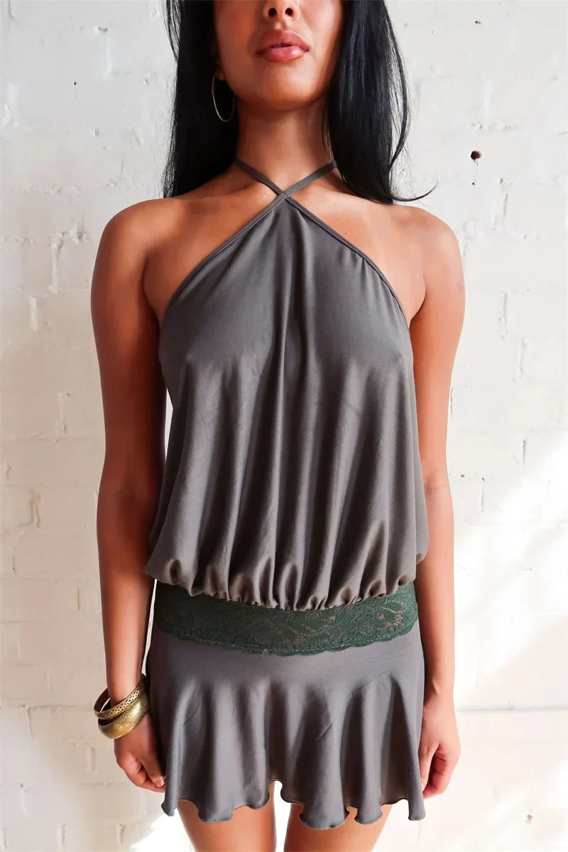 Puff Halter Frill Mini Dress