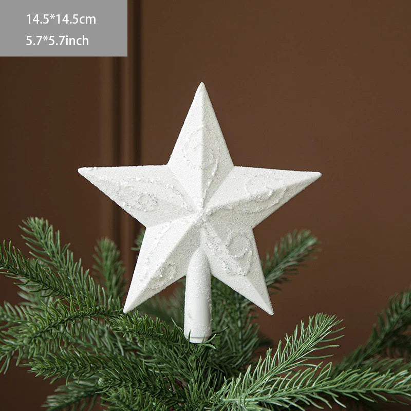Hollow White Glitter Christmas Tree Top Star Christmas Decorations for Home Novelty New Year Xmas Tree Ornaments Arrangemen
