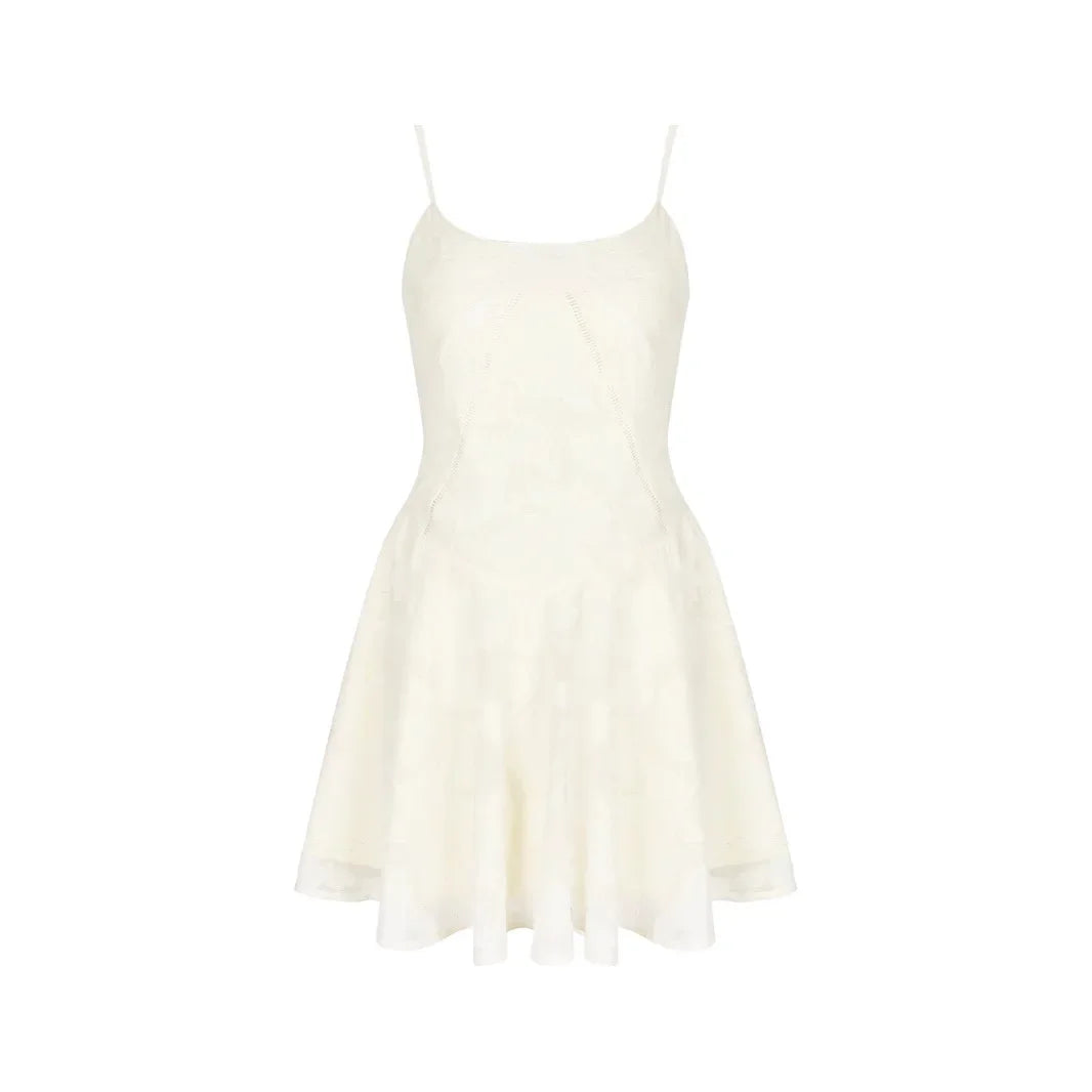 Jacquard Layered Lace Up Cami Mini Dress