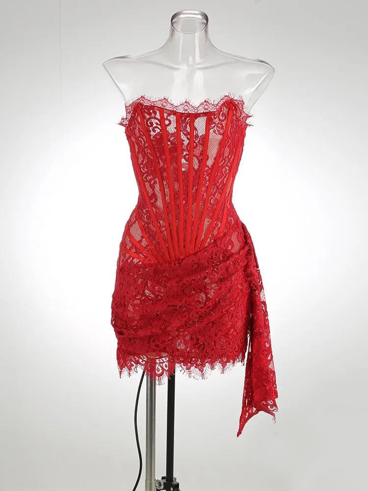 Lace Corset Draped Mini Dress