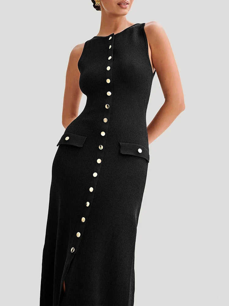 Knit Buttoned Midi Dress