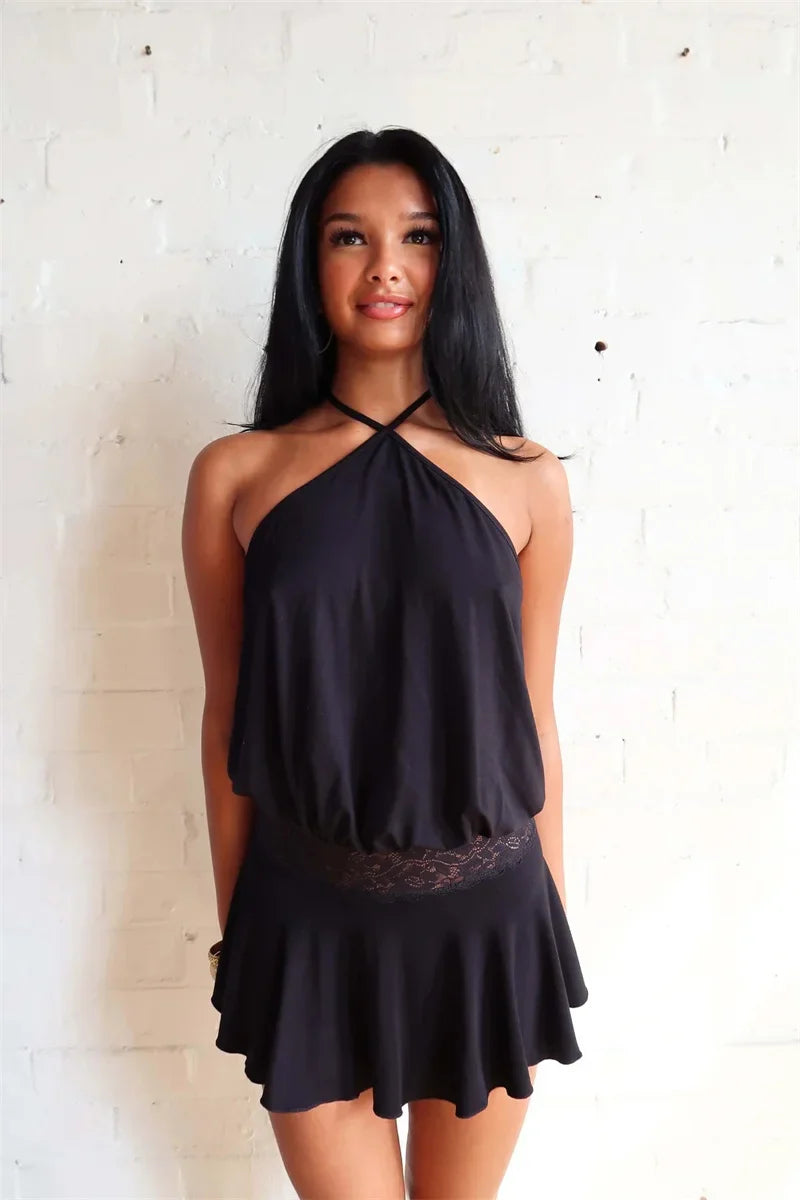 Puff Halter Frill Mini Dress