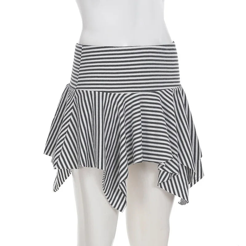 Grey Striped Asymmetric Mini Skirt