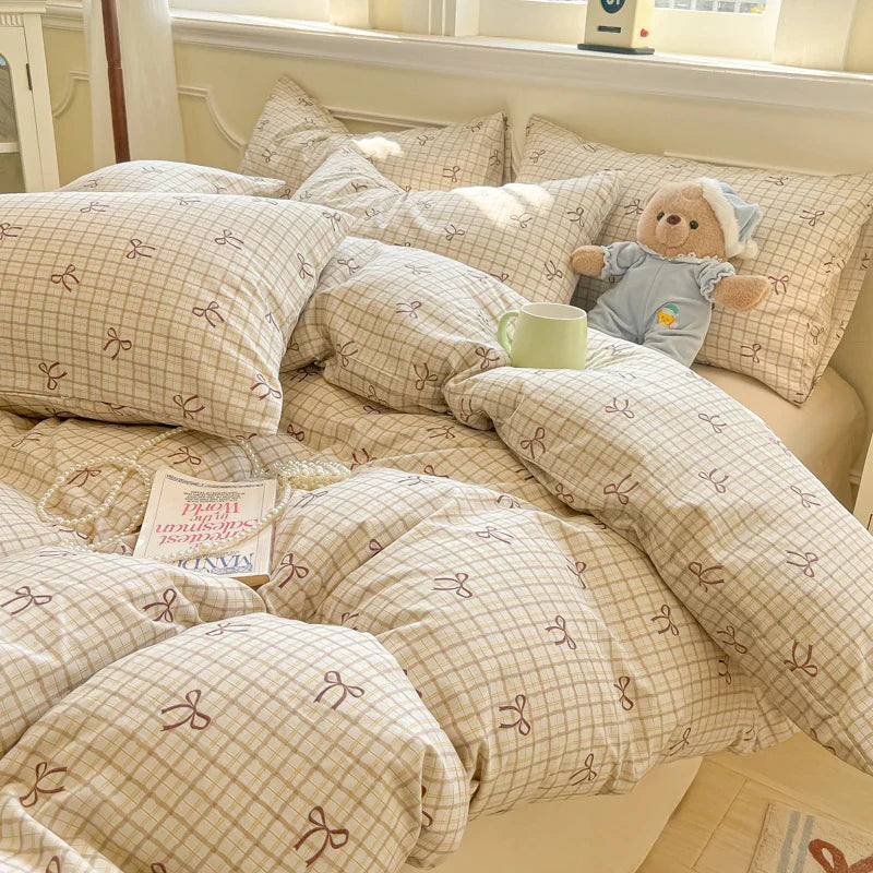 New Lattice Duvet Cover Set with Sheet Pillowcases No Filling Warm Bed Linen Twin Full Queen Size Grid Home Bedding Set