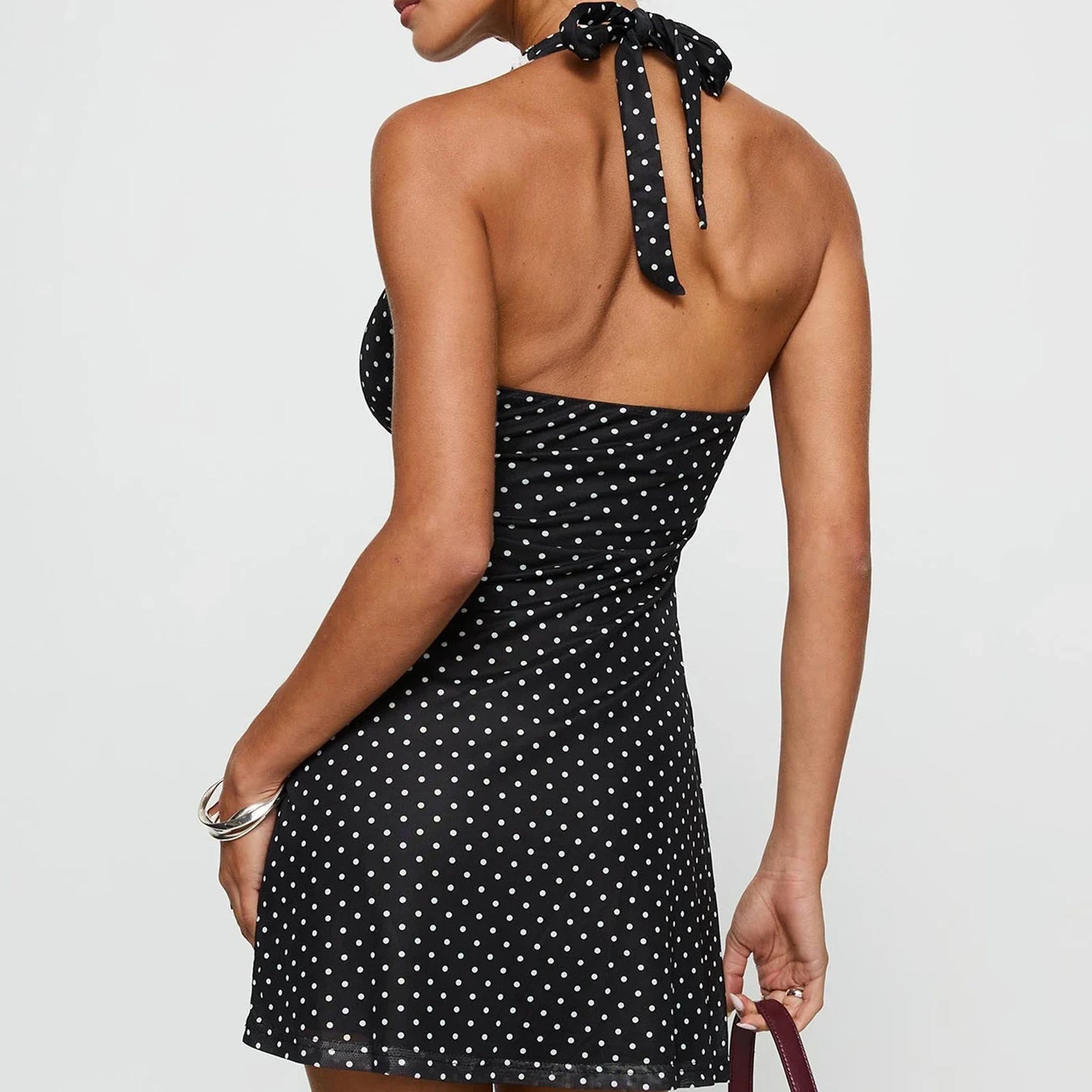 Black Polka Dot Ruffle Strap Mini Dress